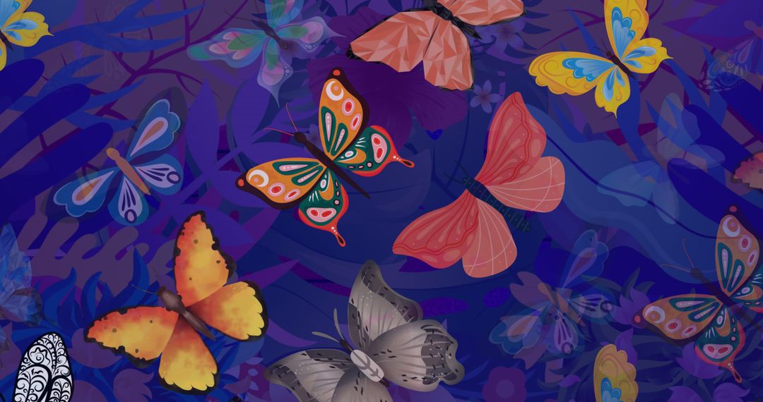 Vibrant Butterflies in Abstract Botanical Environment