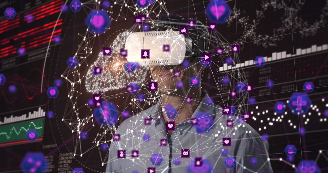 Man Experiencing Futuristic Virtual Reality with Connection Network