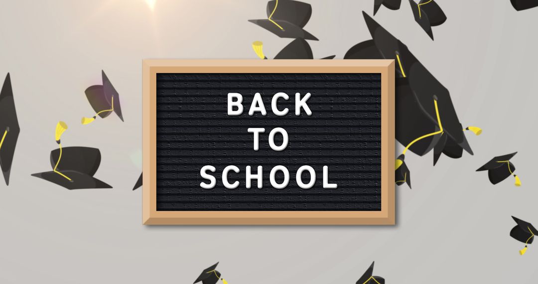 Back to School Concept with Graduation Caps and Board