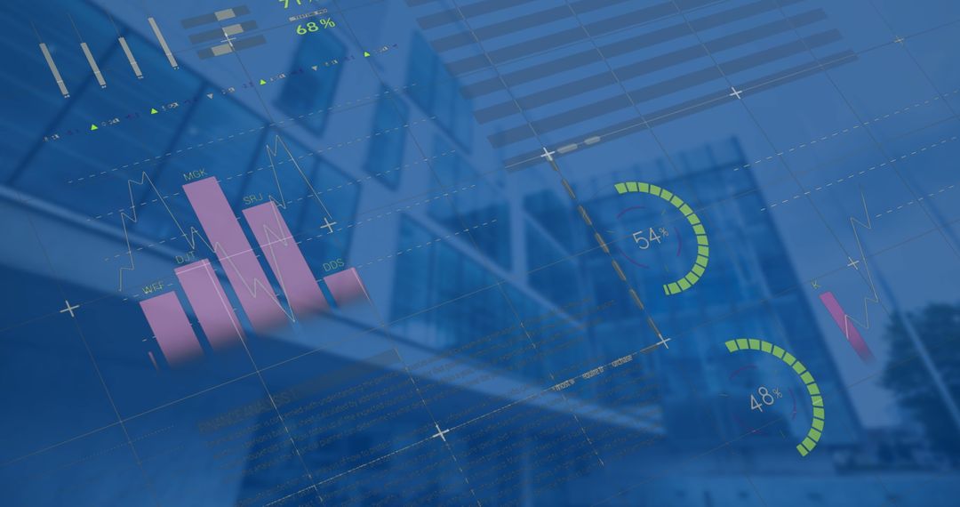 Digital Infographic Overlay on Modern Architecture