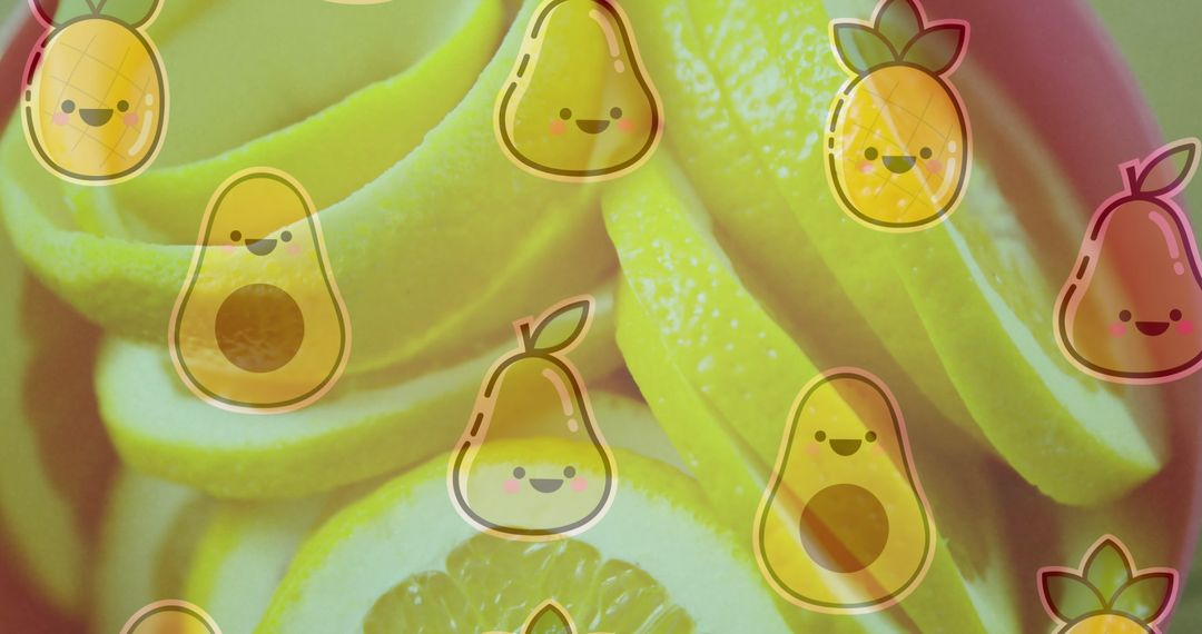 Layered Fruit Display with Colorful Vectors on Sliced Lemons