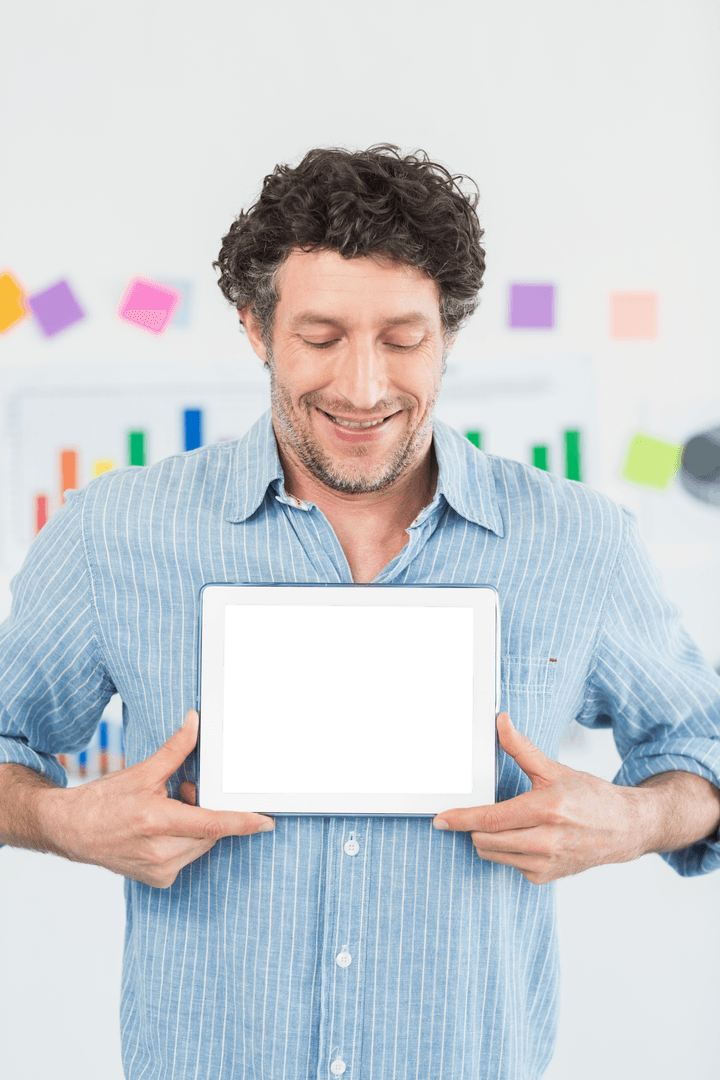 Smiling Businessman Displaying Transparent Tablet Screen