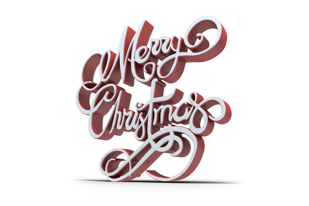 3D Merry Christmas Text in White and Red Transparent Background