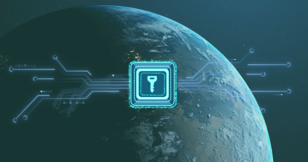 Digital Blockchain Key Symbolizing Global Internet Security