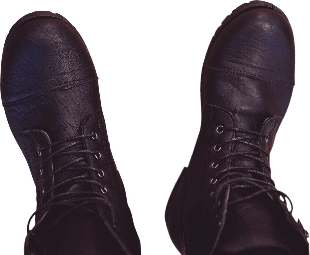 Transparent Background Black Leather Boots Front View