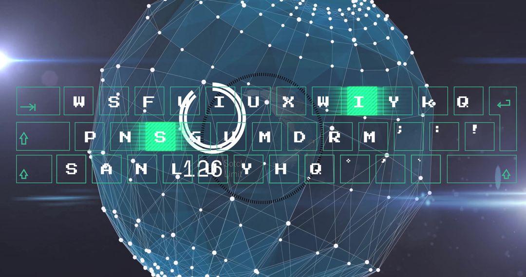 Futuristic Wireframe Globe with Digital Interface and Keyboard Layout