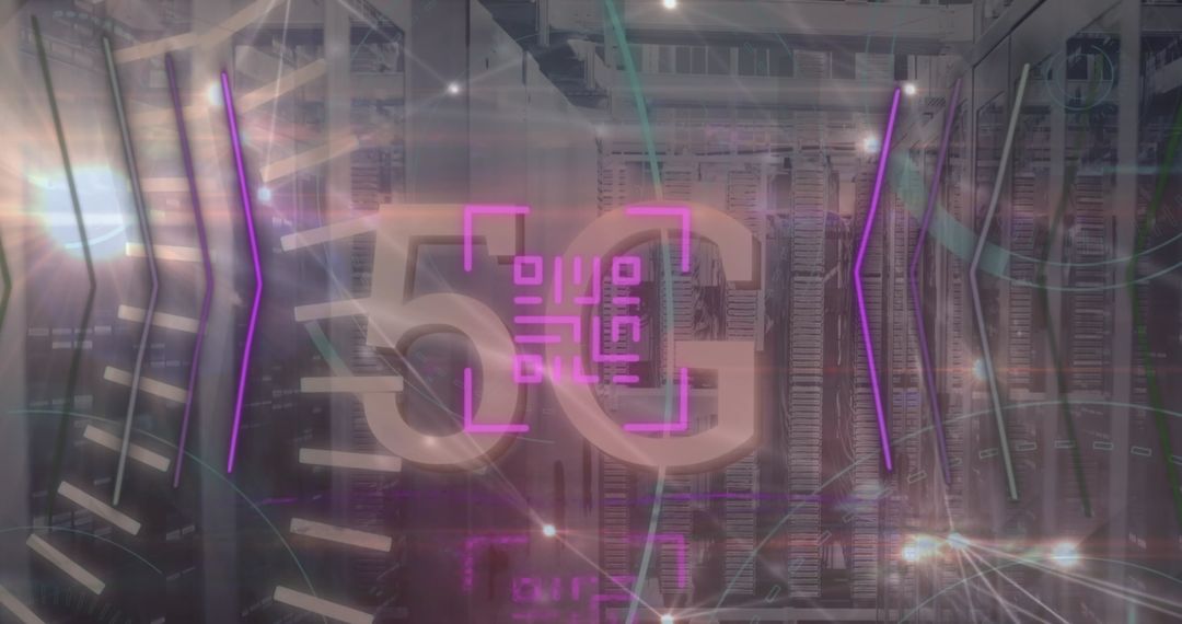 Futuristic 5G Technology with Digital Data Flow in Server Room