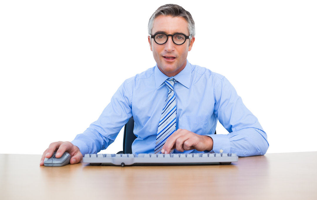 Handsome Businessman Typing on Desktop Isolated On Transparent Background - Download Free Stock Images Pikwizard.com