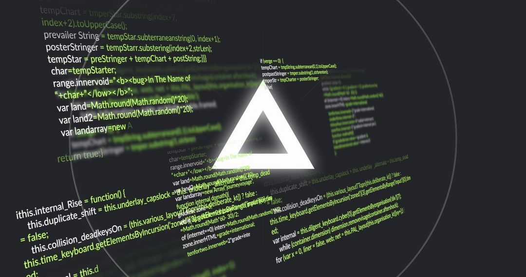 Glowing Triangle in Computer Code Interface Dim light cyber imagery