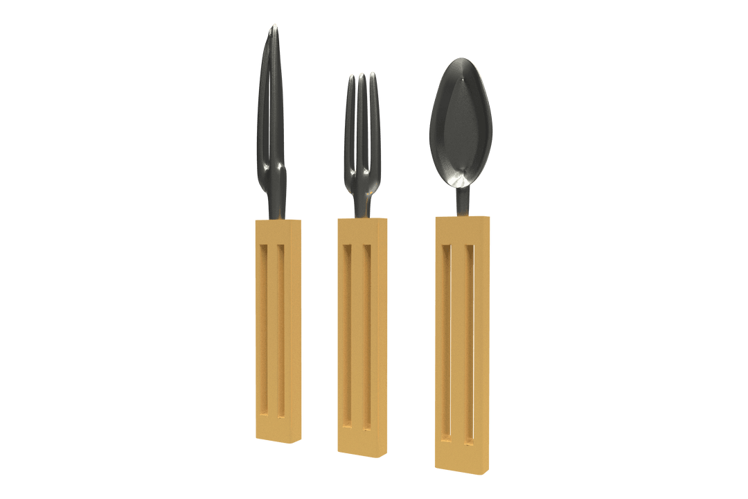 Elegant Eating Utensils with Wooden Handle Transparent Background