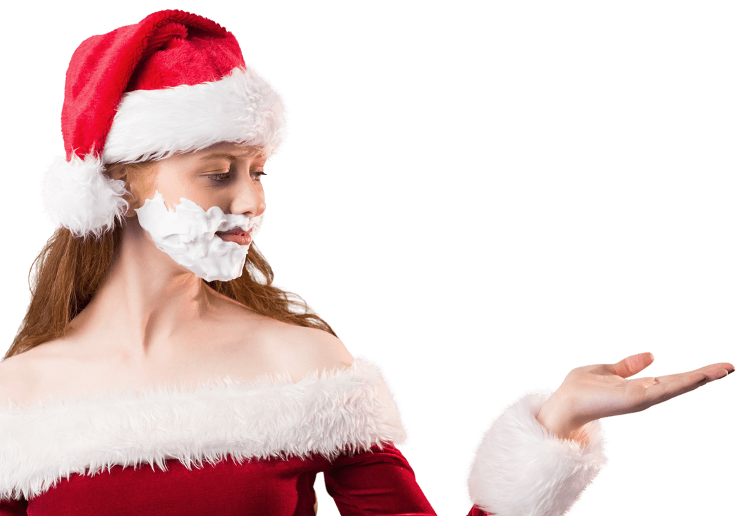 Festive Redhead Wearing Foam Beard Transparent Background
