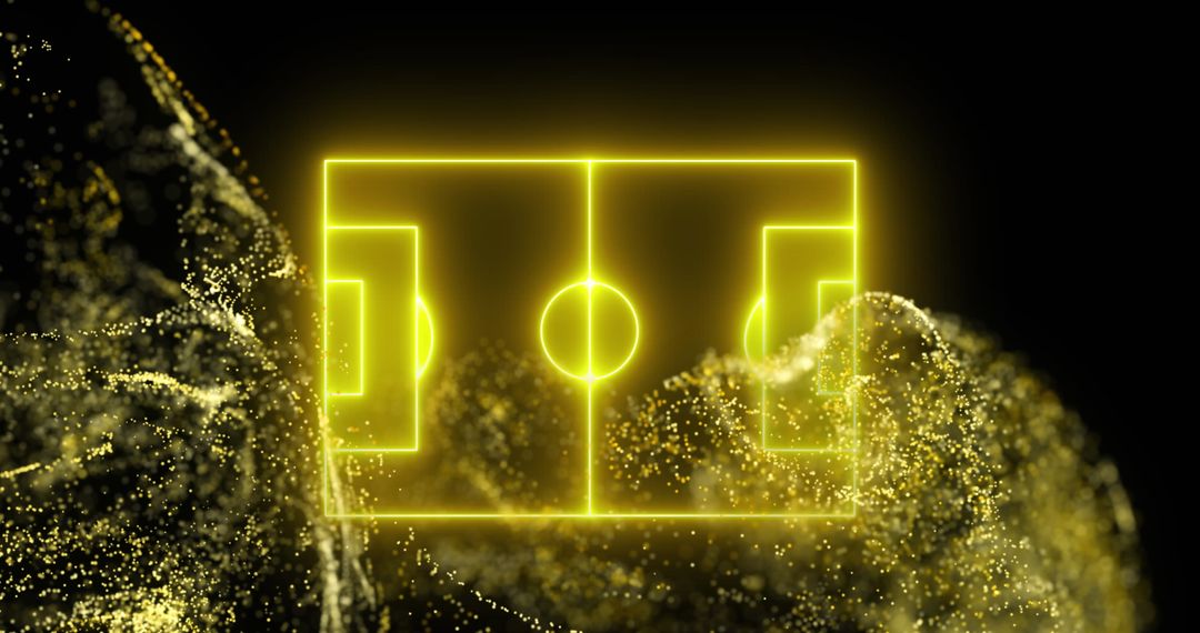 Neon Soccer Field Overlays Digital Wave in Futuristic Theme