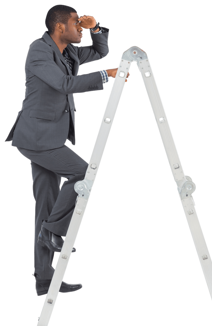 Businessman Taking Goals to New Heights on a Transparent Backdrop