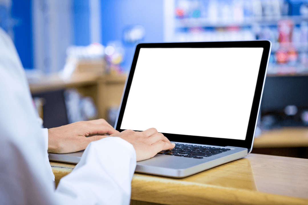 Transparent Businessman Working on Laptop in Modern Office