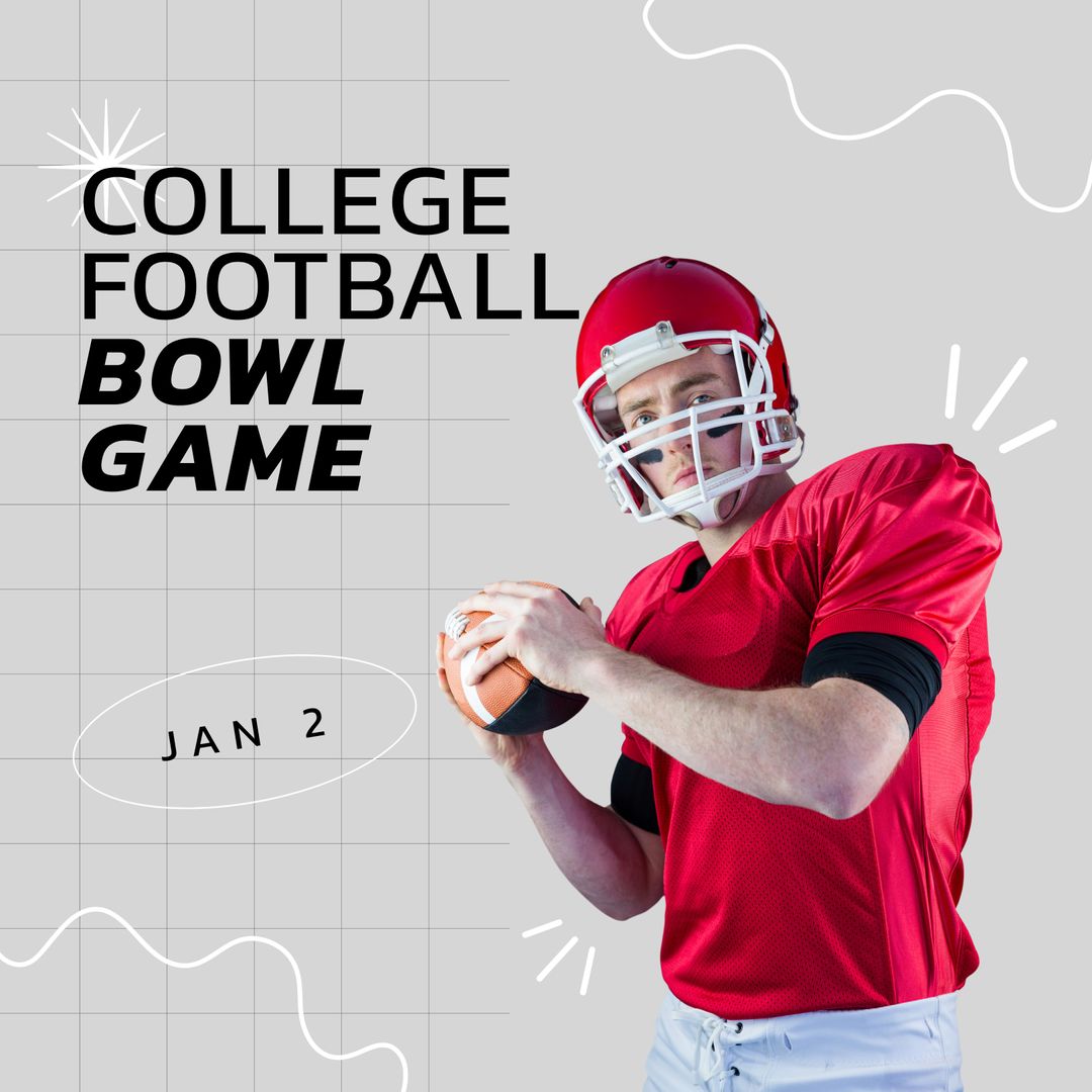 College Football Bowl Game Advertisement with Smiling Athlete - Download Free Stock Templates Pikwizard.com