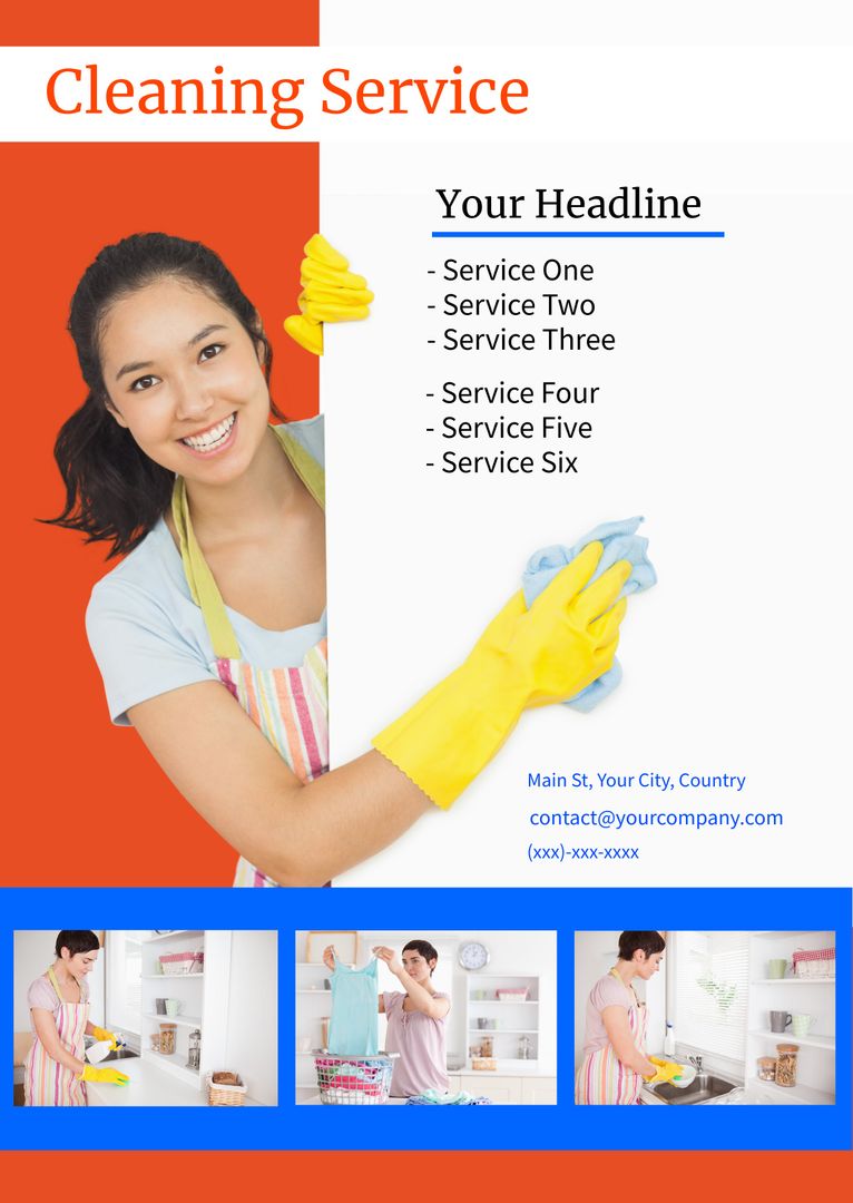 Professional Cleaning Service Flyer Template with Enthusiastic Woman - Download Free Stock Templates Pikwizard.com