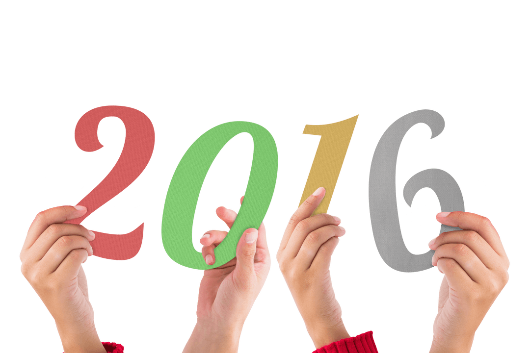 Hands Holding 2016 Numbers on Transparent Background