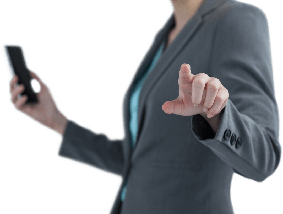 Businesswoman Interacting with Transparent Digital Screen