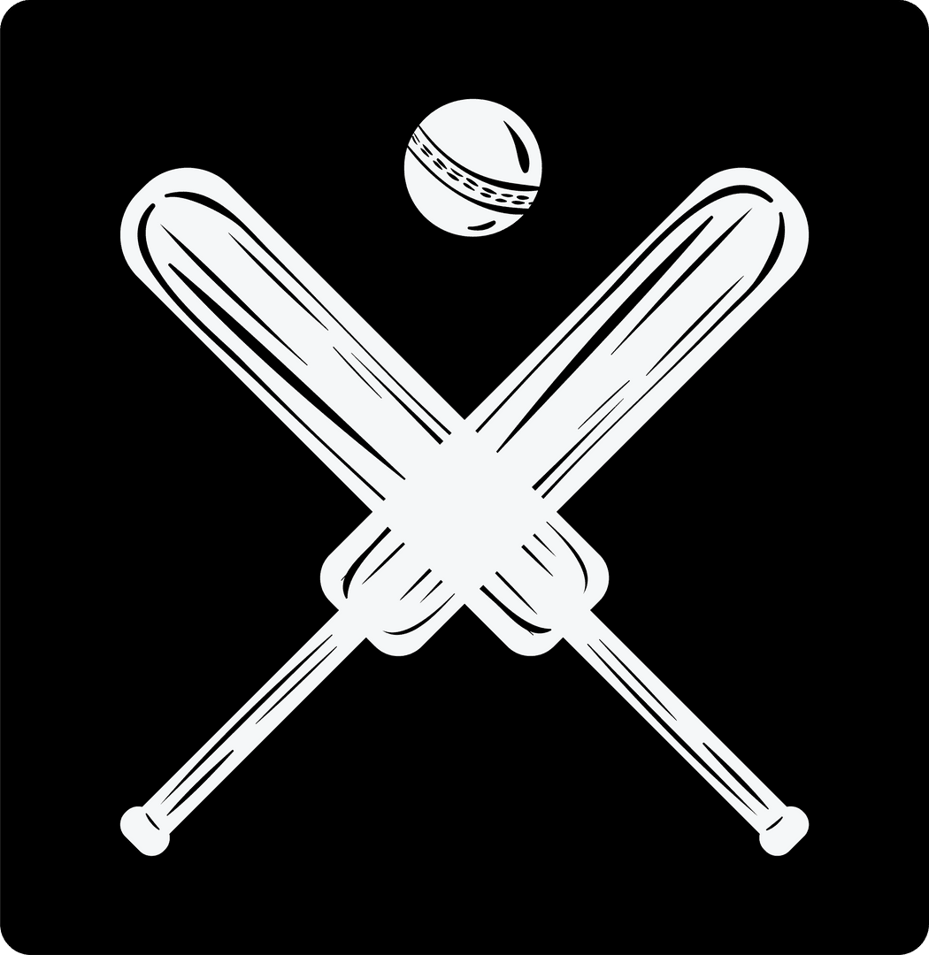 Minimalist Line-Art of Cricket Bats and Ball on Transparent Background