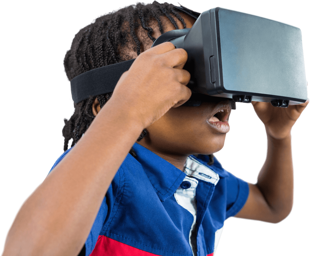 Young Boy Exploring Virtual Reality with Transparent VR Headset