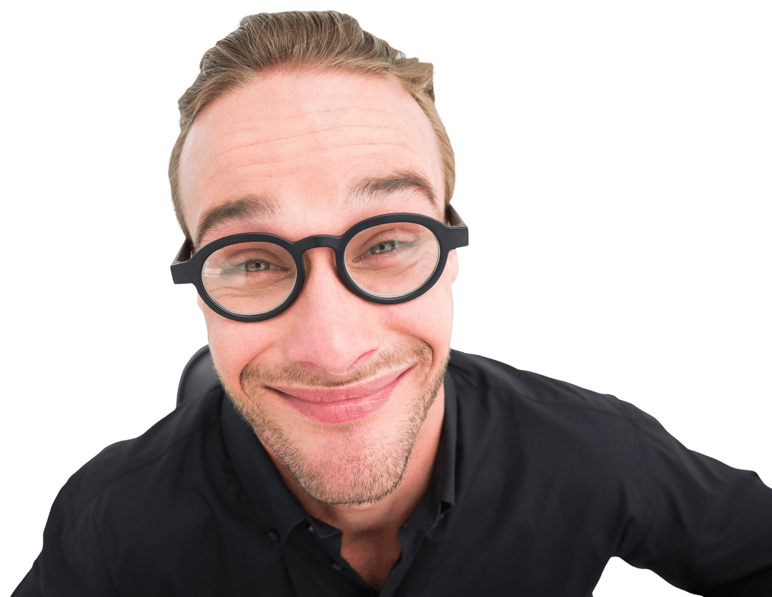 Amusing Businessman Wearing Round Transparent Glasses