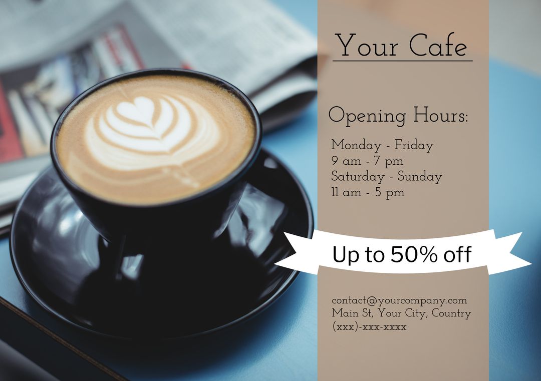 Cozy Cafe Promotion with Detailed Coffee and Hours - Download Free Stock Templates Pikwizard.com