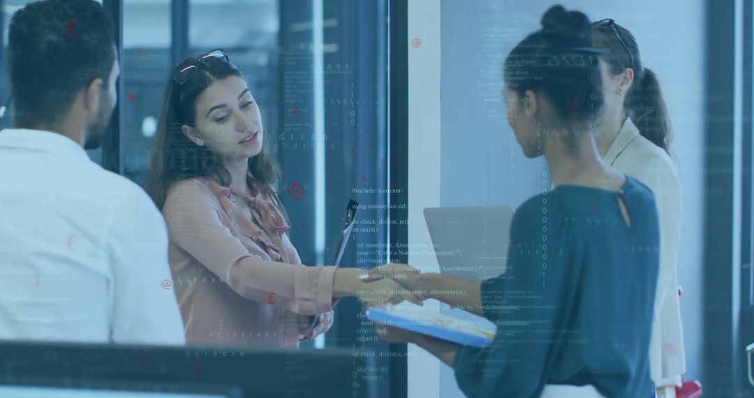 Business Professionals Handshaking Amid Digital Data Overlay