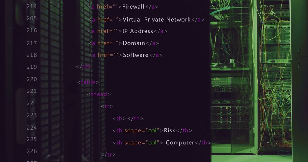Code Overlay On Server Room Highlighting Cyber Security Concept