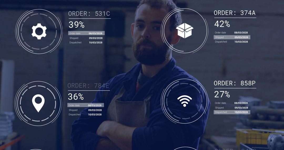 Technician with Augmented Reality Analytics in Workshop Environment