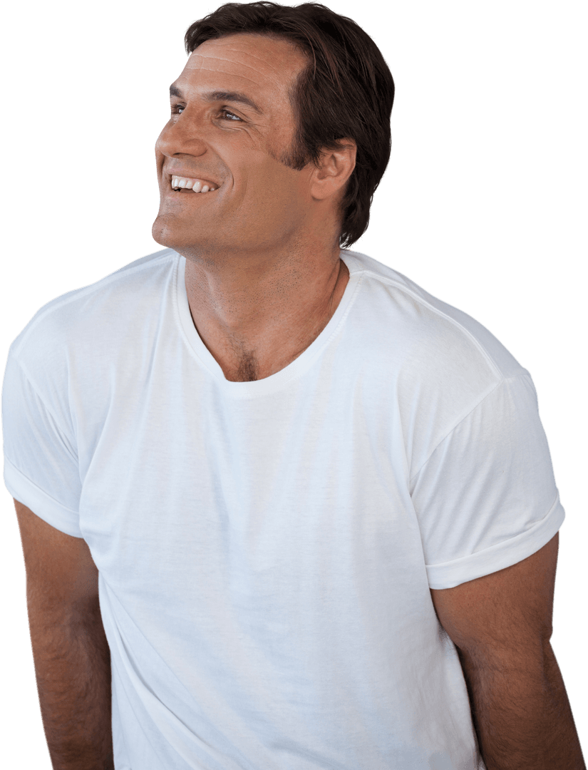 Transparent Background of Happy Mature Man Sitting Smiling