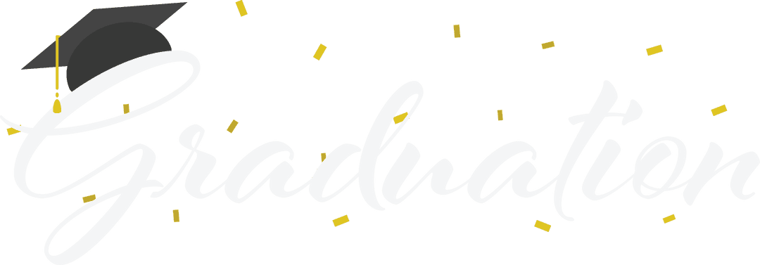 Graduation Text with Confetti and Cap on Transparent Background