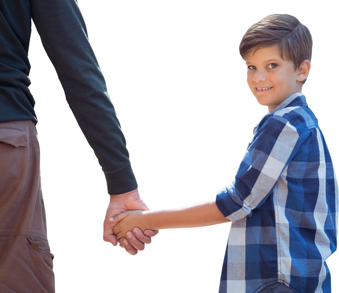 Boy Smiling and Holding Fathers Hand on White Transparent Background - Download Free Stock Images Pikwizard.com