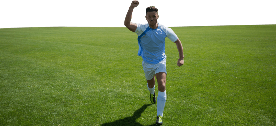 Transparent Soccer Player Celebrating Goal on Green Field