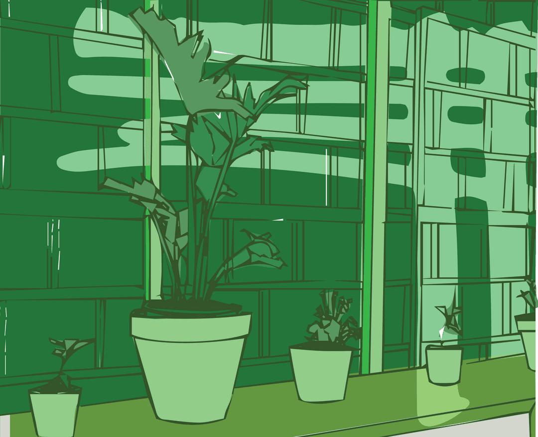 Transparent Illustration of Potted Plants on Window Sill