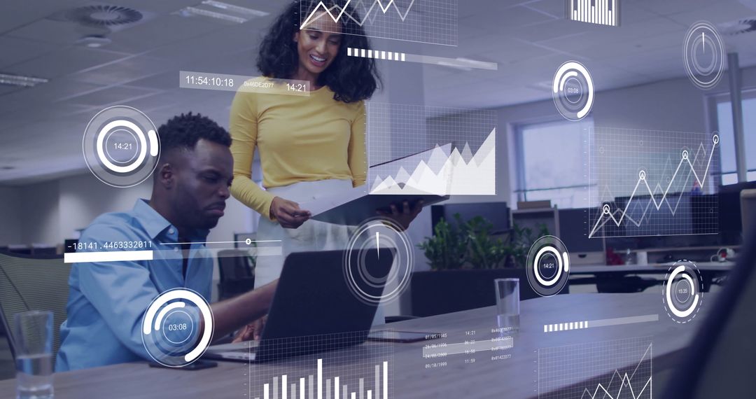 Diverse Team Analyzing Financial Data in Tech-enabled Office