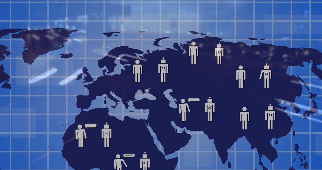 Global Network Concept with AI and Human Integration on World Map