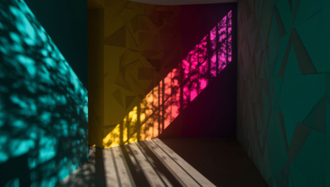 Abstract Light Patterns Creating Colorful Shadows in Modern Art Gallery