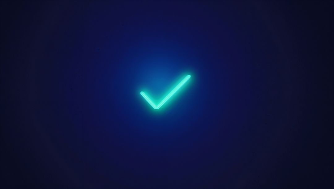 Pulsating Neon Check Mark on Deep Blue Gradient Background