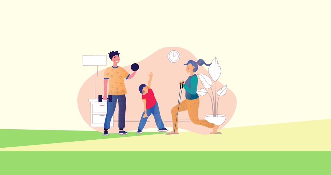 Active Family Exercising Together Indoors