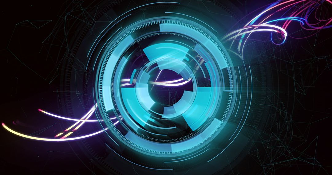 Futuristic Circular Motion with Neon Lights on Dark Background