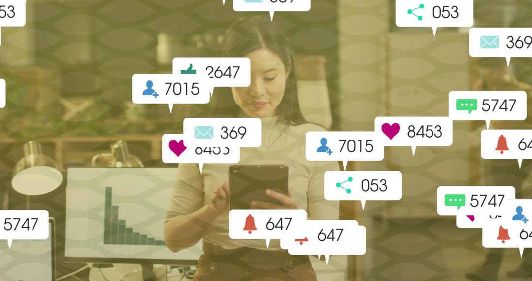 Business Professional Engaging with Social Media Analytics Display