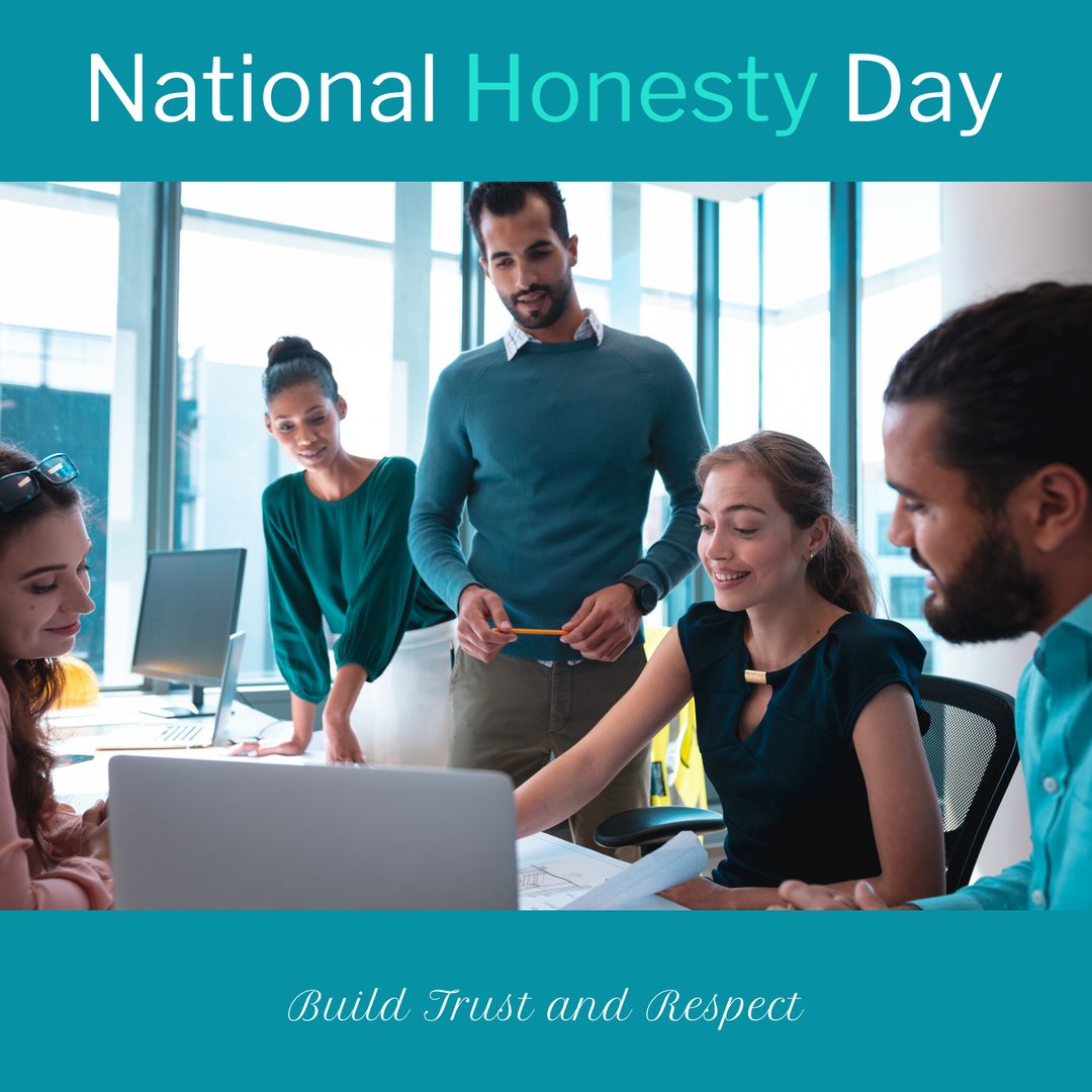 Diverse Team Celebrating National Honesty Day in Modern Office