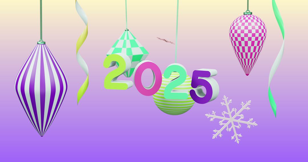 Vibrant 2025 with Geometric Ornaments on Purple Gradient