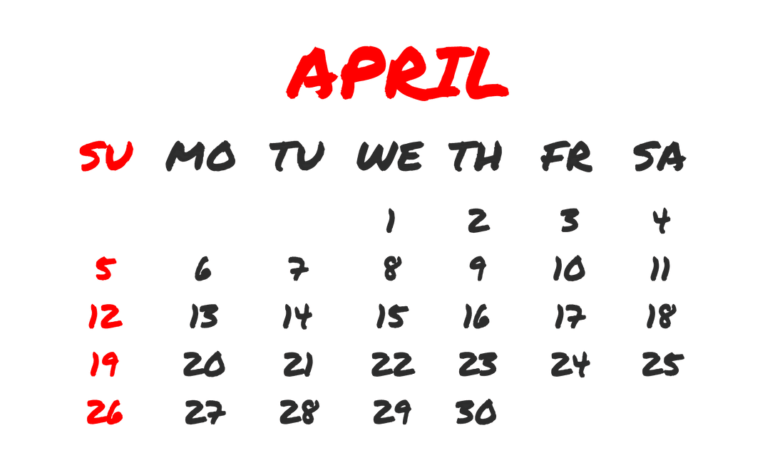 April Calendar Transparent Design Planning Concept