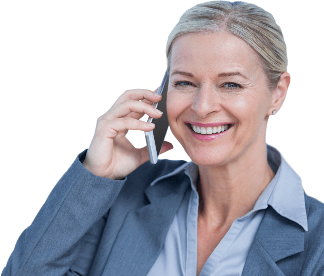 Transparent image showing smiling professional woman on phone