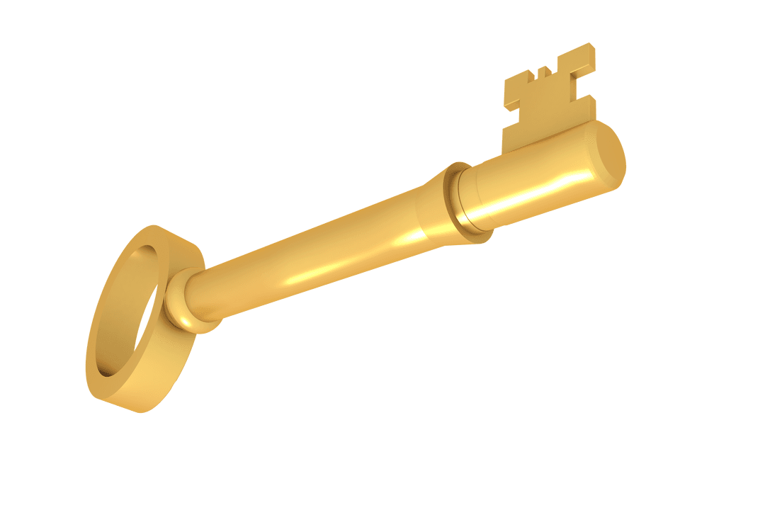 Golden Key Illustration on Transparent Background for Security Concept