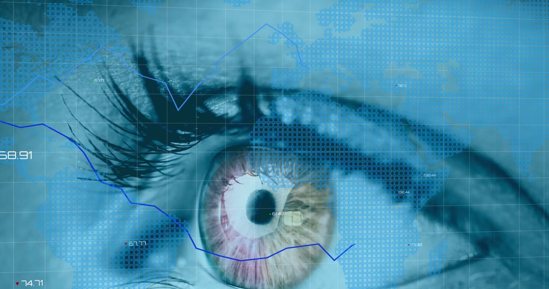 Financial Data Processing Overlayed on Woman's Eye Vision