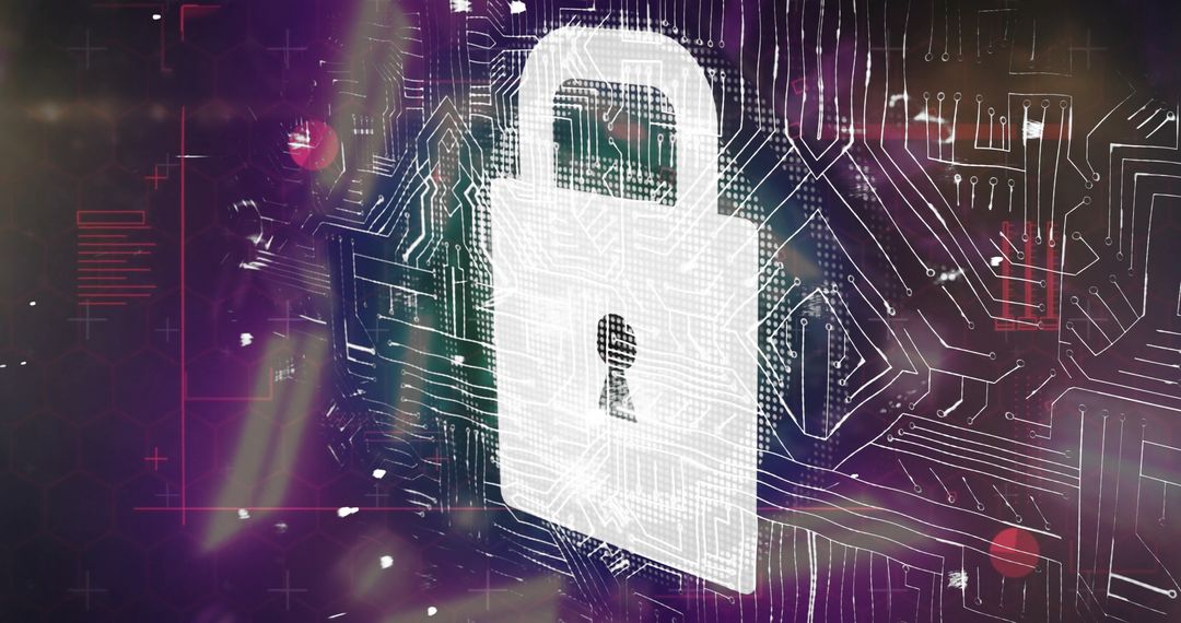 Cybersecurity Concept with Padlock and Circuit Traces