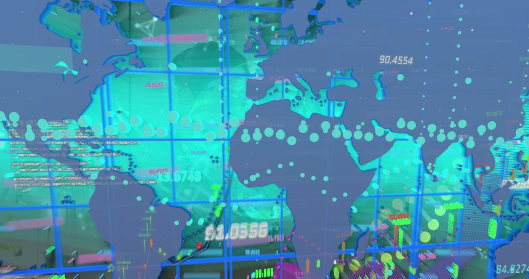 Financial Data Visualization on World Map Oblong Background