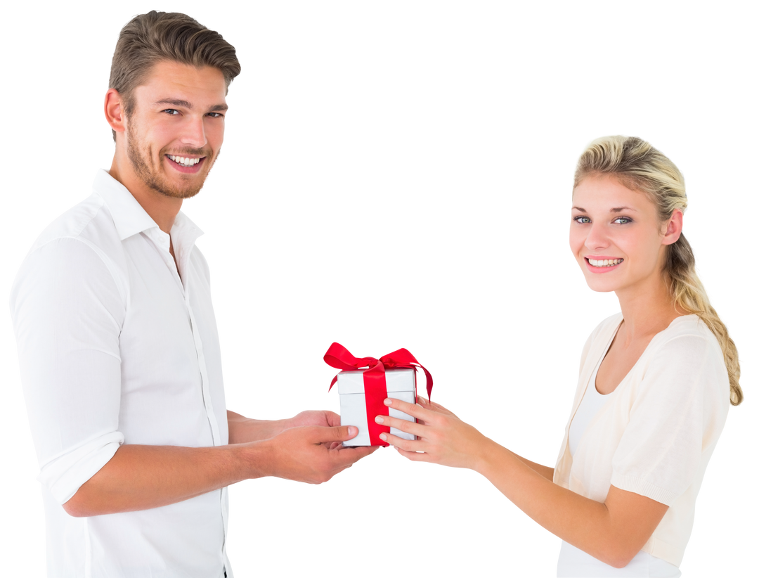 Happy couple exchanging gift on transparent background - Download Free Stock Images Pikwizard.com